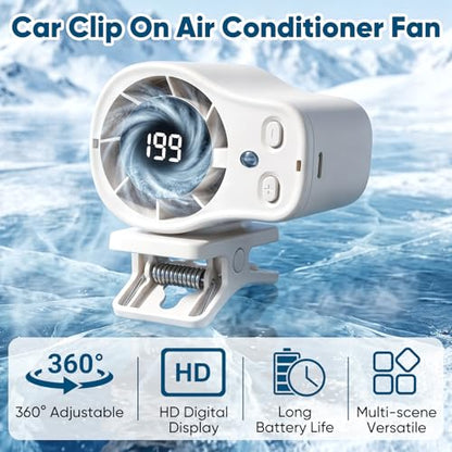 Car Clip on Air Conditioner Fan with LED Display, 360 Rotation, 199 Speeds & Semi-Cooling Technology, USB Rechargeable Personal Fan, Hands-Free Clip on Fan for Cars, Camping (Dark Gray) - color: Dark Gray