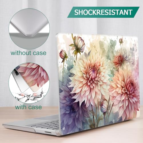 Mektron 2023 Microsoft Surface Laptop GO 3 Case 12.4" Compatible with Go 2/1 Laptop Cover 2022-2020 Releases Model 1943/2013 Plastic Hard Shell Case with Screen Protector, Watercolor Dahlias - color: Watercolor Dahlias