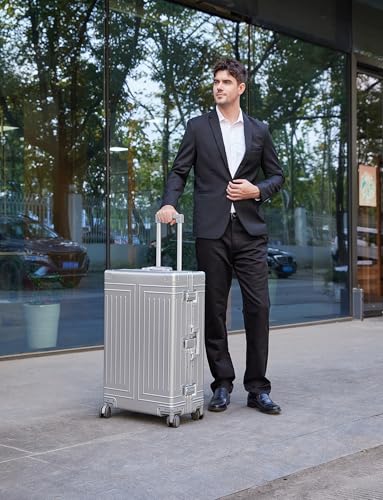 All Aluminum Magnesium Luggage 28inch，Cut from Whole Aluminum Sheet（3rd Generation，Premium Magnesium Metal zipperless suitcase ） (silvery, 28inch) - color: silvery, size: 28 inch