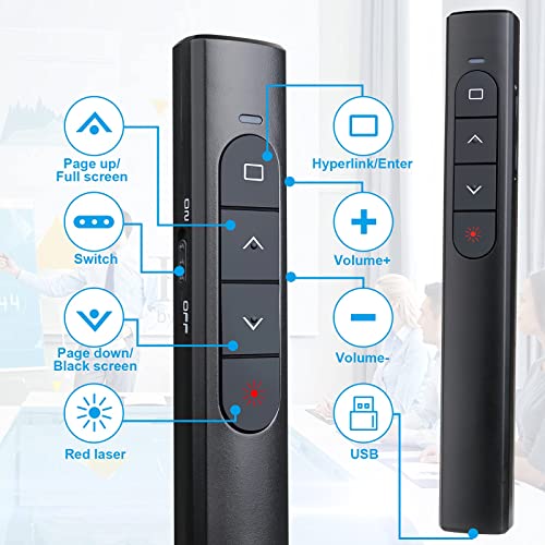 Presentation Clicker with Case,Wireless Presenter Remote with Laser Pointer Hyperlink & Volume Remote Control PowerPoint Office Presentation Clicker for Keynote/PPT/Mac/PC/Laptop(Battery Included) - style: Black & Case