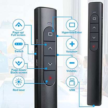 (2 Units) Wireless Presenter Remote with Case, Presentation Clicker with Hyperlink & Volume Remote Control PowerPoint Office Presentation Clicker for Keynote/PPT/Mac/PC/Laptop(Battery Included) - style: 2 Units Black & Case
