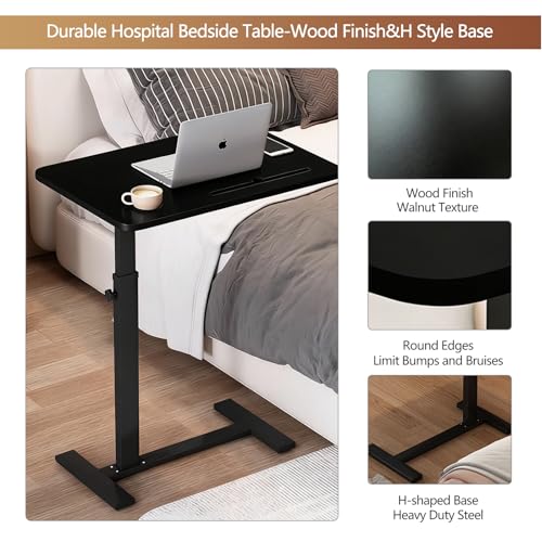 BeGyoku Overbed Table,Over The Bed Table with Hidden Wheels&Cup Holder,Adjustable Bedside Table and Rolling Table Tray&Laptop Cart,Hospital Table Over Bed for Home Use (Black) - color: Black
