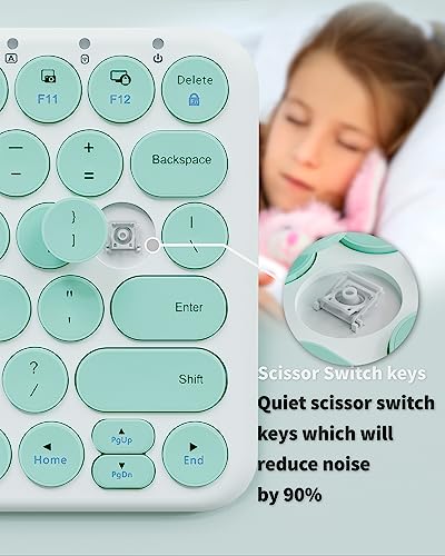 Mini Bluetooth Keyboard, Low Profile Quiet Keys (Green White) | 78-Key Round Keycaps, Multi-Device Connection for iPad, Tablet, Laptop, PC, Mac - color: GREEN WHITE