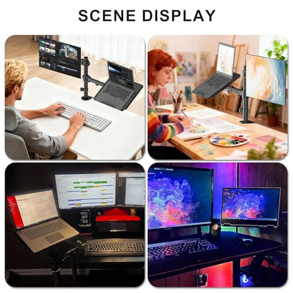 WALI Dual Arm Laptop and Monitor Desk Mount for 17" Notebook and Up to 27" Screen, Fully Adjustable Monitor Arm with Laptop Tray, VESA 75x75 100x100, Holds up to 22 lbs, Black (M001LP) - size: Dual, style: Fully Adjustable Desk Mount