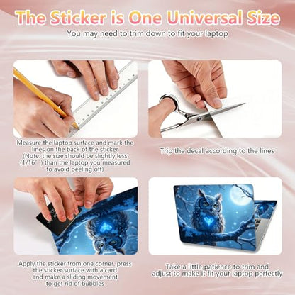 Laptop Skin Sticker Decal 12" 13" 13.3" 14" 15" 15.6",Waterproof Scratch Resistant Vinyl,Reusable Easy to Apply,for MacBook HP Dell Notebooks Netbooks Laptop,2 Wrist Pads,Blue Owl Snow - color: Blue Owl Snow