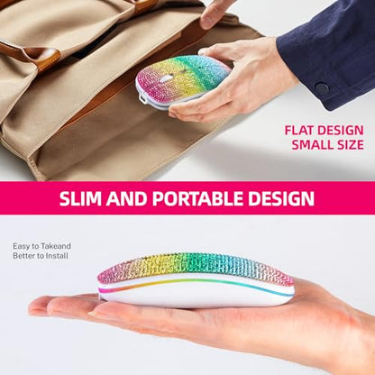 Bluetooth Mouse,Bling Dazzling 2.4GHz Rechargeable Wireless Mouse Slim with USB Receiver, Compatible with Notebook, PC, Laptop, Computer, MacBook,Great Gift idea for Her (Rainbow) - color: Rainbow