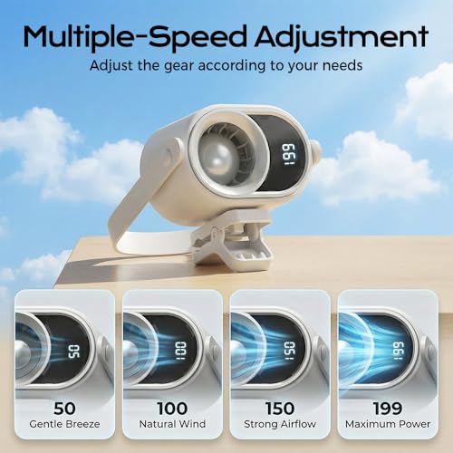 2026 Car Clip on Air Conditioner Fan with LED Display, 360° Rotation 199 Speed Adjustable USB Rechargeable Personal Cooling Fan, Portable Mini Cooling System for Auto Vehicle Travel Office (2, Pink) - color: Pink