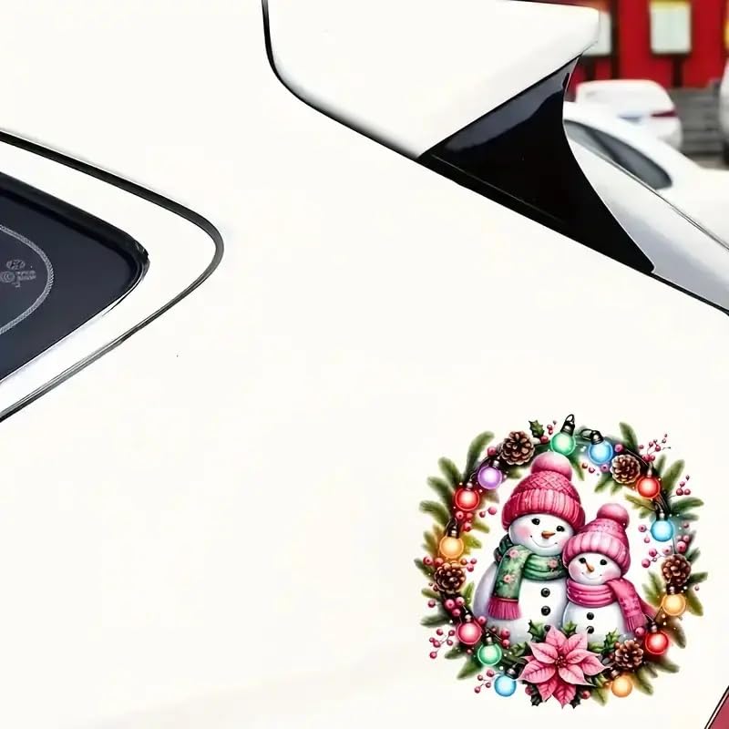 Christmas Snowman Wreath PVC Vinyl Car Decals Stickers Waterproof Self-Adhesive Decals for Cars, Laptops, Trucks, Motorcycles Wall Window Luggage Scratch Cover Door Decor Sticker