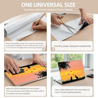 Universal Laptop Skin Sticker for 12/13/14/15.6 Inch Laptops, Reusable Vinyl Laptop Decal Cover, Waterproof Scratch Resistant Notebook Skin with 2 Wrist Pads,Two Cats Butterflies - color: Two Cats Butterflies