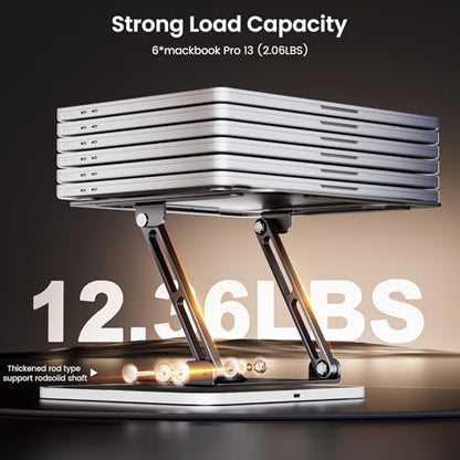 360°Rotating Laptop Stand with RGB Lights, Fits 10-16"Laptops MacBooks | 7-Level RGB Lights, Adjustable Multi-Angle Ergonomic Aluminum Laptop Stand, Foldable & Portable for Home & Office - color: Black