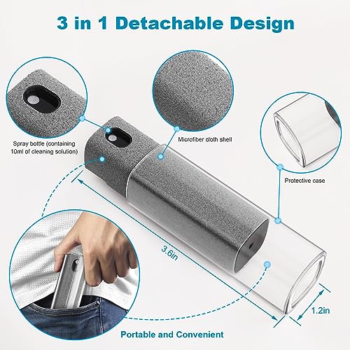 4 Pack Screen Cleaner 3-in-1 Touchscreen Mist Cleaner Spray and Microfiber Cloth Built-in Cleaning Solution Portable Reusable Fingerprint-Proof Spray Bottle for Phone Laptop iPad TV Monitor Car Screen