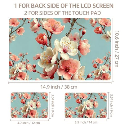 Universal Laptop Skin Sticker for 12/13/14/15.6 Inch Laptops, Reusable Vinyl Laptop Decal Cover, Waterproof Scratch Resistant Notebook Skin with 2 Wrist Pads,Delicate Cherry Blossoms - color: Delicate Cherry Blossoms