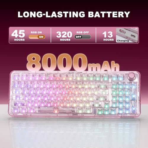 YUNZII X98 QMK/VIA Wireless Mechanical Gaming Keyboard with Knob,Tri-Mode BT5.0/USB-C/2.4GHz Hot Swappable Keyboard,Pre-lubed Switches Gasket Mount RGB Backlit for Wins/Mac (Pink, Snow Switch) - color: Pink, size: Snow Switch