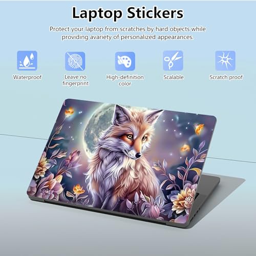 Universal Laptop Skin Sticker with 2 Wrist Pad Skins, Waterproof Scratch Resistant Vinyl Laptop Cover Decal, Cut to Fit for 11–15.6 Inch MacBook HP Dell Lenovo, Fox Flowers - color: Fox Flowers