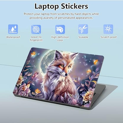 Universal Laptop Skin Sticker with 2 Wrist Pad Skins, Waterproof Scratch Resistant Vinyl Laptop Cover Decal, Cut to Fit for 11–15.6 Inch MacBook HP Dell Lenovo, Fox Flowers - color: Fox Flowers