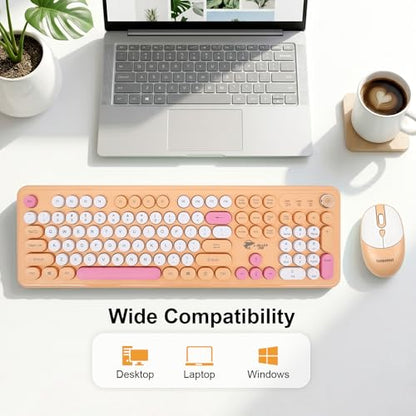 Tongyangat Wireless Keyboard and Mouse Combo, 2.4G Full-Size Keyboard Mouse Set, Plug & Play, Quiet Click, Ergonomic Design, Compatible with Windows, Mac, Laptop, Desktop, Computer (T801A-Yellow) - color: T801A-Yellow