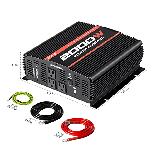 POTEK 2000W Power Inverter 3 AC Outlets 12V DC to 110V AC Car Inverter with 2A USB Port Black - size: 2000W-MSW