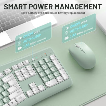 Wireless Keyboard and Mouse Combo Silent Ergonomic Curved Design for Office - color: Avocado green-A