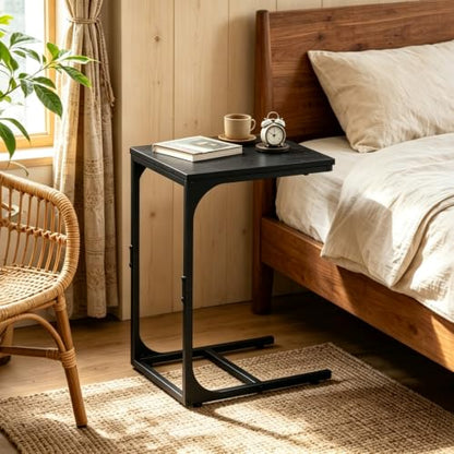 WLIVE C Shaped End Table, Small Couch Side Tables with Metal Frame, Sofa Table TV Tray for Living Room, Bedroom, Relief Black - color: Relief Black