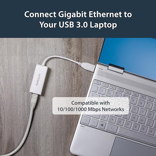 StarTech USB to Ethernet Adapter, USB to RJ45 Adapter, TAA | USB 3.0 to 10/100/1000 Gigabit Ethernet LAN Adapter, Driverless - color: White, size: 1Gbps, style: USB-A