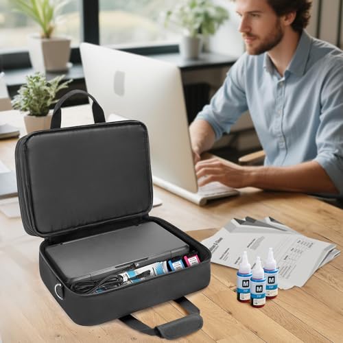 CURMIO Printer Case Compatible with HP Tango/Tango X, OfficeJet 200/250 | Wireless Mobile Printer Travel Bag, Luggage & Shoulder Strap, Padded Lining, 15.6" Padded Laptop Sleeve, Home & Travel Use