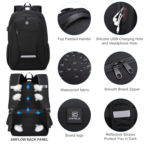 CAFELE Laptop Backpack, 17.3 Inch, Water-Repellent, USB Charging Port, for Business Travel School (Black, 17.3 inches) - color: Black