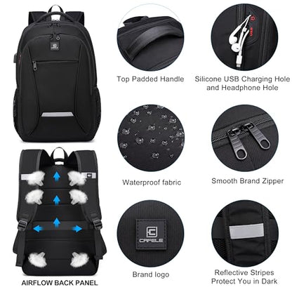 CAFELE Laptop Backpack, 17.3 Inch, Water-Repellent, USB Charging Port, for Business Travel School (Black, 17.3 inches) - color: Black