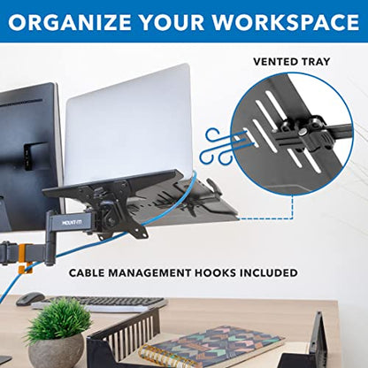 Mount-It! Laptop Pole Mount Tray | Full Motion Laptop Mount Fits Up to 15.6 Laptops | Universal Adjustable Steel Notebook Stand for Add On to Monitor Mounts