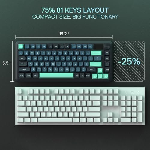Redragon K724 PRO Wireless 81-Key Gasket Gaming Keyboard, TFT Screen & Knob | Easy-Control LED Info Display, 0-Delay Tri-Mode, Cushioned 5-Layer Noise Dampening for Creamy Thocky Sound, Compact 80% Size - color: Dark Jade, size: 81 Keys + LCD Screen