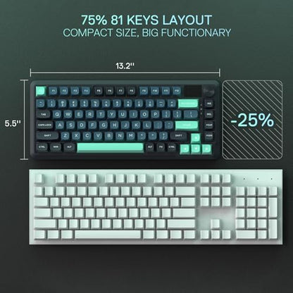 Redragon K724 PRO Wireless 81-Key Gasket Gaming Keyboard, TFT Screen & Knob | Easy-Control LED Info Display, 0-Delay Tri-Mode, Cushioned 5-Layer Noise Dampening for Creamy Thocky Sound, Compact 80% Size - color: Dark Jade, size: 81 Keys + LCD Screen