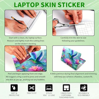 Laptop Skin Sticker Decal, Universal Protective Cover Fit 12 13 14 15.6 Inch Notebook, Reusable Water-Resistant Vinyl Decal w/ 2 Wrist Pads for Business Travel Office, Lotus Leaf Hummingbird - color: Lotus Leaf Hummingbird