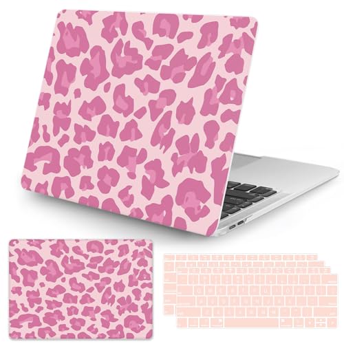 Seorsok Compatible with MacBook Air 13 Inch Model A1932 A2179 M1 A2337 Touch ID Release 2020 2019 2018 Plastic Hard Shell Case Protective Cover with 2 Pieces Pink Keyboard Cover Leopard Print - color: pink leopard