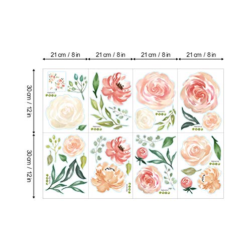 Peony Flowers Wall Stickers DIY Leaves Wall Decals Art Decor for Girls Bedrooms Living Room