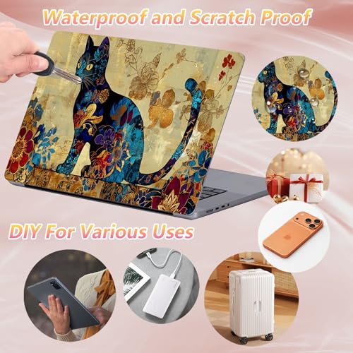 Laptop Skin Sticker Decal 12" 13" 13.3" 14" 15" 15.6",Waterproof Scratch Resistant Vinyl,Reusable Easy to Apply,for MacBook HP Dell Notebooks Netbooks Laptop,2 Wrist Pads,Cat Floral - color: Cat Floral