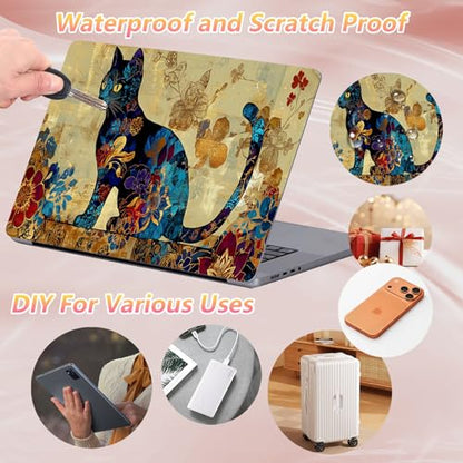 Laptop Skin Sticker Decal 12" 13" 13.3" 14" 15" 15.6",Waterproof Scratch Resistant Vinyl,Reusable Easy to Apply,for MacBook HP Dell Notebooks Netbooks Laptop,2 Wrist Pads,Cat Floral - color: Cat Floral