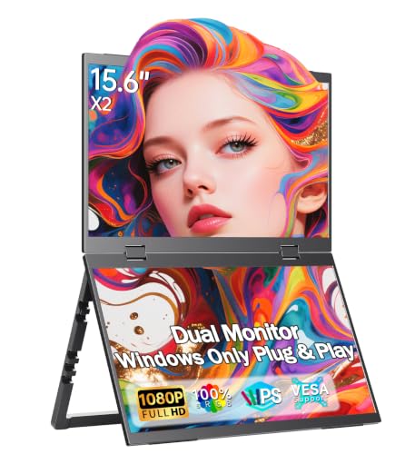 Portable Monitor 15.6" Dual Foldable FHD USB-C Laptop Screen Extender | FHD 1080P Ultra-Slim Travel IPS Display with HDR,100% sRGB VESA & Built-in Speakers for Mac Phone PS5 Xbox Switch - size: Dual15.6