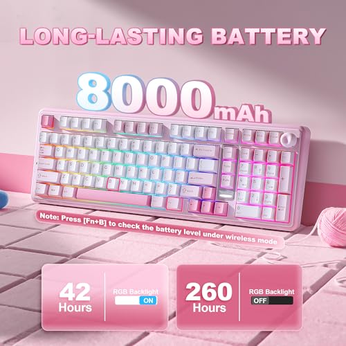 YUNZII B98 PRO QMK/VIA Wireless Mechanical Gaming Keyboard,96% Layout with Numpad and Cute Cat Knob, BT/2.4G/USB-C,Linear Switch Hot Swap Gasket,RGB for Win/Mac (Pink, Milk V2 Linear Switch) - color: Pink, size: Milk V2 Linear Switch