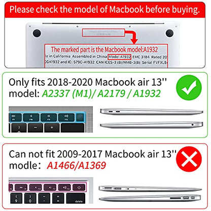 Seorsok Compatible with MacBook Air 13 Inch Case 2020 2019 2018 Release A1932 A2179 M1 A2337 Touch ID, Gold&Cute Heart Pattern Plastic Hard Shell Case with Keyboard Cover,Black - color: Black(heart)