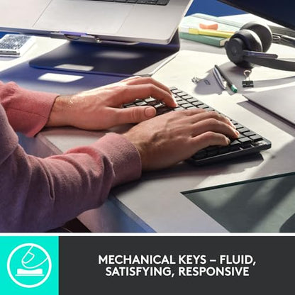 Logitech MX Mechanical Mini Wireless Illuminated Keyboard, Clicky Switches, Backlit, Bluetooth, USB-C, macOS, Windows, Linux, iOS, Android, Metal - size: Compact, style: Clicky (satisfying click)