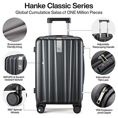 Hanke 24 Inch Luggage Suitcases With Spinner Wheels Lightweight PC Hard Shell Rolling Suitcase With Travel Lock,Checked-Medium 24-Inch(Jet Black) - color: Jet Black, size: Checked Medium 24 Inch