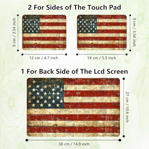 Laptop Skin Sticker Decal, Universal Reusable Vinyl Laptop Cover for 12" 13" 13.3" 14" 15" 15.4" 15.6" Notebook PC, Reusable Waterproof Scratch-Resistant with 2 Wrist Pads,American Flag Retro - color: American Flag Retro