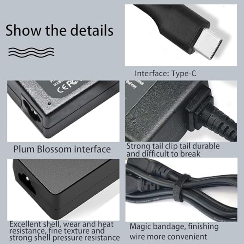 65 Watt USB C Charger for Dell Latitude 5420 5540 Chromebook 3110 3100 2-in-1 for HP Spectre X360,Elite x2 for Lenovo Thinkpad/Yoga/Chromebook, ADLX65YDC2A for XPS and Latitude 5000