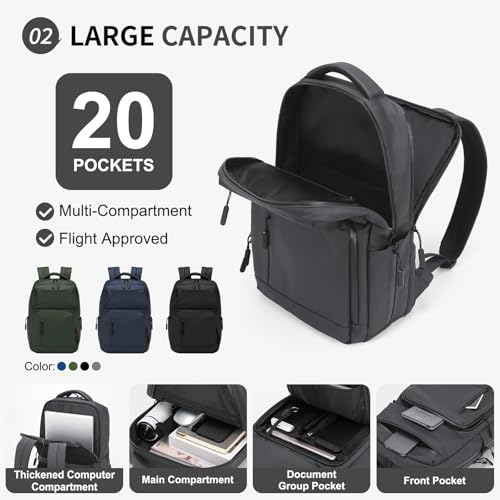 Waterproof Laptop Backpack for Men & Women, Flight Approved Anti-Theft Daypack with 15.6-inch Laptop Sleeve (Gray) - color: Gray