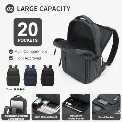Waterproof Laptop Backpack for Men & Women, Flight Approved Anti-Theft Daypack with 15.6-inch Laptop Sleeve (Gray) - color: Gray