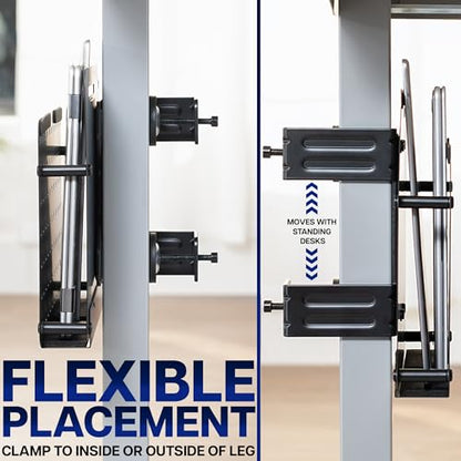 VIVO Steel Clamp-on Desk Leg Laptop Mount Holder, 14 x 11 inch Magnetic Peg Board, Desk Accessory Organizer, Black, Mount-LHS1