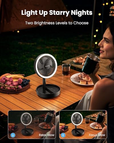 Gaiatop Foldable Desk Fan with Night Light, 6.8in Portable Travel Fan | 6000mAh Battery Powered Fan, USB Rechargeable, Bedroom Office Camping Travel & Cruise Essentials, Gifts for Women Men, Black - color: Black