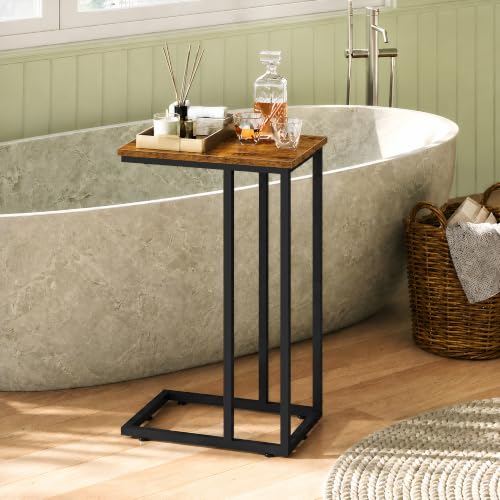 WLIVE C Shaped End Table, Small Side Table for Couch, Sofa, TV Tray C Table for Living Room, Bedroom, Home Office, Small Spaces, Rustic Brown - color: Rustic Brown