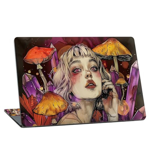 Universal Laptop Skin Sticker with 2 Wrist Pad Skins, Waterproof Scratch Resistant Vinyl Laptop Cover Decal, Cut to Fit for 11–15.6 Inch MacBook HP Dell Lenovo, Mushroom Girl - color: Mushroom Girl
