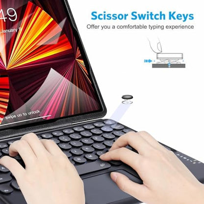 Bluetooth Keyboard with Touchpad, 10 inch Ultra Silm 7 Colors RGB Backlit Wireless Keyboard Universal Rechargeable Portable Keypad with Trackpad for iPad iOS Android Windows Laptops PC(Black) - color: black