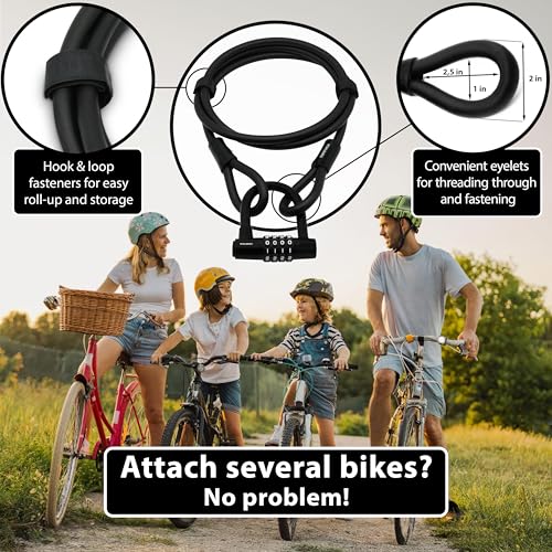 KOHLBURG Combination Cable Bike Lock 6.5ft with Code – 79” Combo Cable Lock | Long Security Steel Cable Lock – Cable with Padlock Combination for Bicycle Garden Furniture Bike Kayak Boat Paddle Board